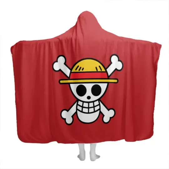 Discover Luffy One Piece Hooded Blanket in Straw Hat Design