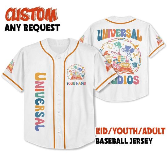 Discover Personalize Universal Studio Vintage Characters, Custom Disney Baseball Jersey Team Disneyland Disney Jersey Gift for Kid Disney Outfit