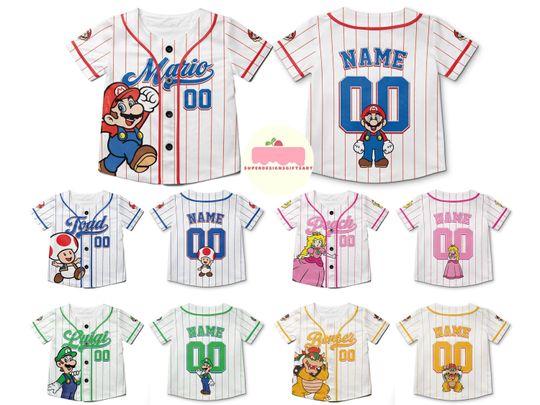 Personalized Mario Birthday Baseball Jerseys, Mario Luigi Princess Peach Yoshi Toad Family Shirts, Universal Studios Shirt, Epic Universe