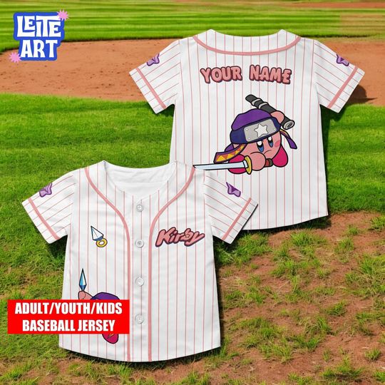 Custom Ninja Kirby Baseball Jersey  Super Mario Nintendo Shirt, Kirby Kids Tee, Mario Universal Studios Trip Outfit