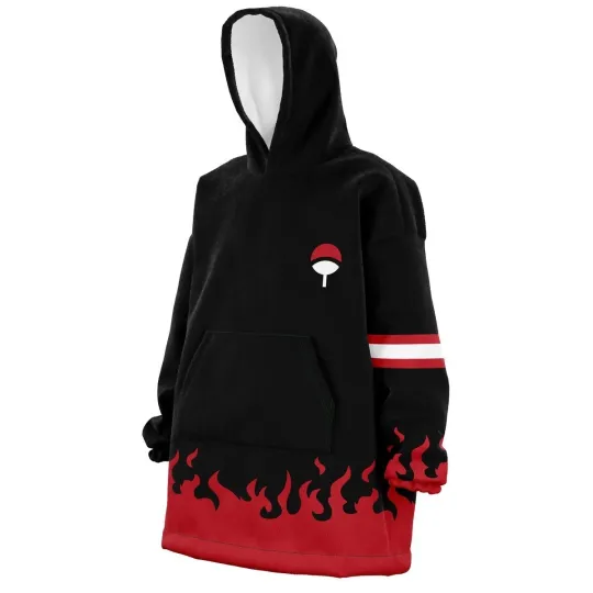 Uchiha Clan Pattern Oversized Blanket Hoodie, Cozy Anime Wearable Throw