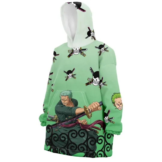 Zoro Pattern Oversized Blanket Hoodie, Anime Cozy Wearable Throw