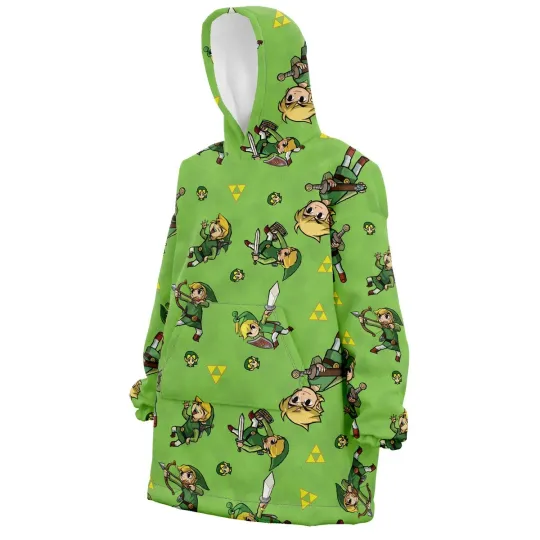 Zelda Pattern Hoodie Blanket Oversized Wearable Soft Warm Cozy Gaming Gift