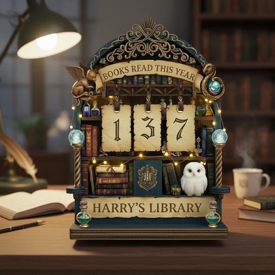 Discover Personalized Potter Inspired Book Read Tracker, Hogwarts Library Reading Counter, Wizard Decor, Gift for Book Lovers, Bookshelf Display