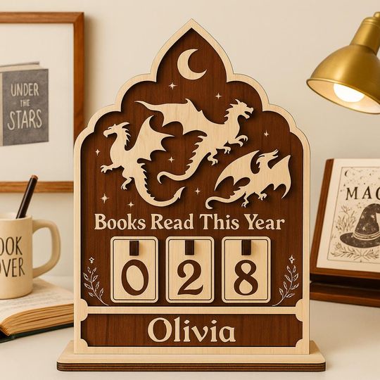 Discover Personalized Reading Tracker Sign, Dragon Design, Book Lover Gift