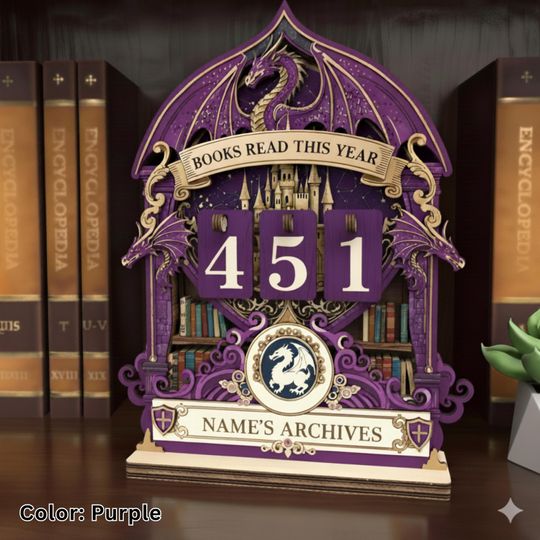 Discover Dragon Castle Books Read This Year Counter, Personalized Forest Bookshelf Reading Tracker Sign, Cottage Wooden Book Display Custom Library