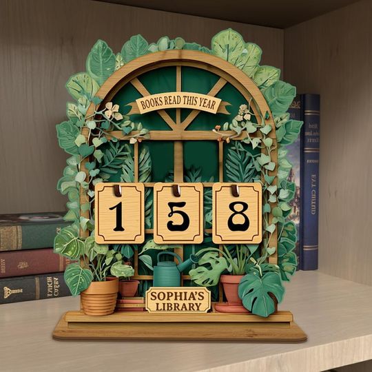 Discover Treehouse Books Read This Year Counter, Cottage Wooden Book Display Custom Library Decor, Personalized Forest Bookshelf Reading Tracker Sign