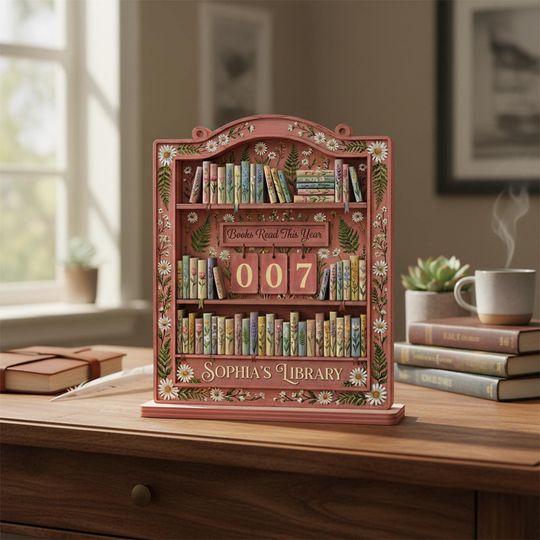 Discover Custom Name Library Decor, Daisy Flowers Book Read This Year Counter, Personalized Floral Books Read Tracker Sign, Cottagecore Bookish Gift