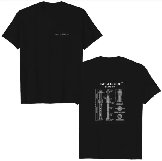 SpaceX Starship Blueprint T-Shirt - Heavyweight Men's Logo Tee
