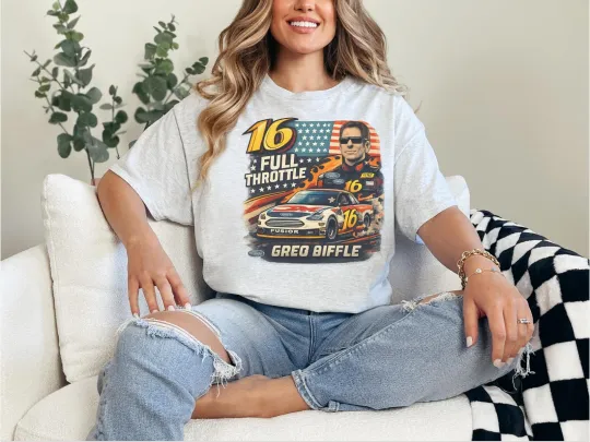 Discover Greg Biffle #16 T-Shirt, Vintage Racing Legend Shirt, Ash Grey