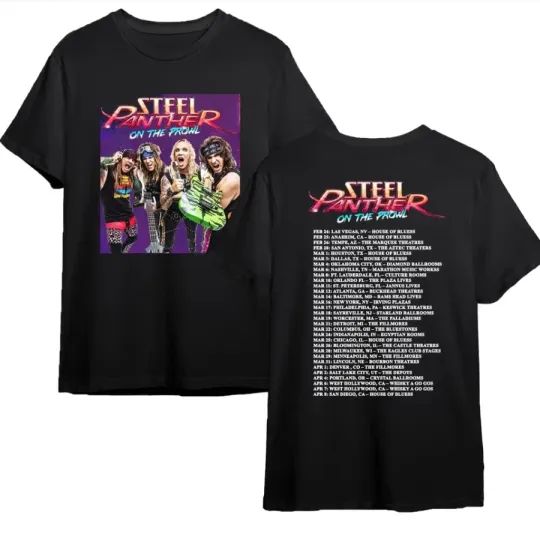 Steel Panther 2023 Tour T-Shirt - On The Prowl World Tour Heavyweight Tee