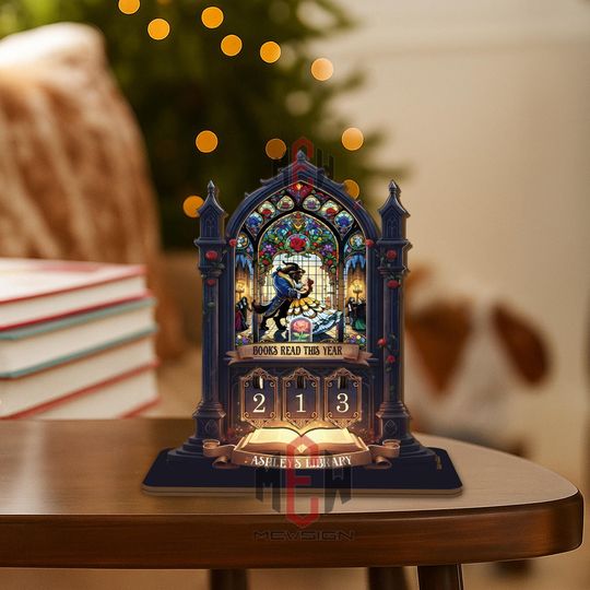 Discover Beauty Princess And Beast Reading Tracker, Stained Glass Book Counter, Fairytale Library Decor