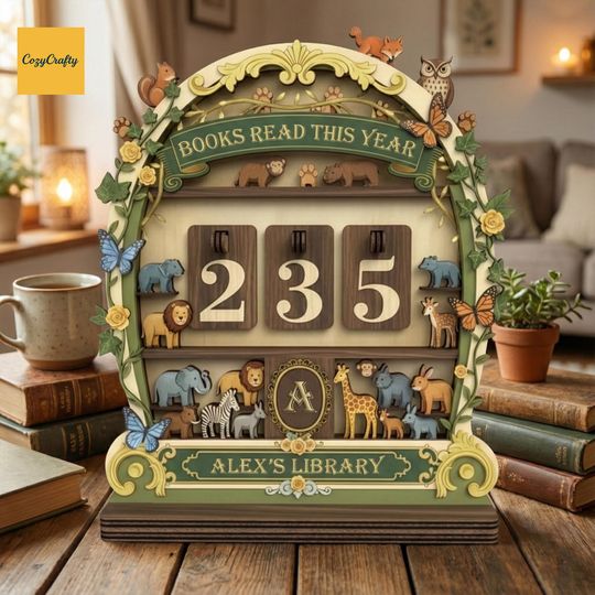 Discover Personalizable Wooden Books Read Tracker with Animal Theme