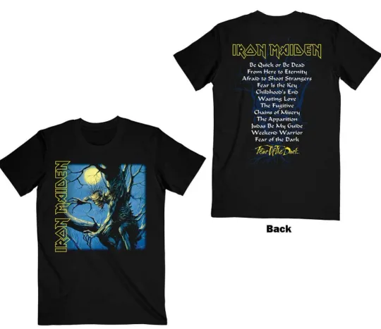 Discover Iron Maiden Unisex Concert T-Shirt Fear of the Dark Tracklisting Back Print