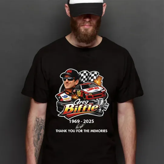 Discover Greg Biffle Tshirt, Greg Biffle 1969 - 2025 Hanks You For The Memories Tshirt