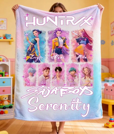 Discover Personalized Blanket With Huntrix Theme,Custom K-Pop Demon,Huntrix Blanket Gift, Pink Color Kids Blanket For Girls,Christmas Family Gift,