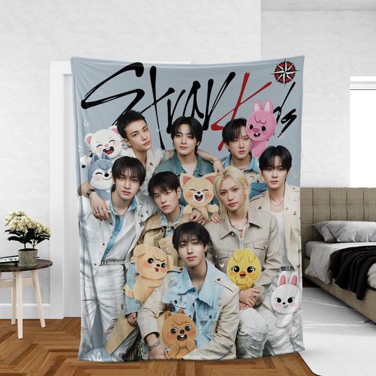 Discover Stray Kids KPOP Blanket, Stray Kids SKZOO Characters Blanket, Vintage Stray Kids Blanket, Decor Gift for Fans, Bedroom Bedding, Kpop Blanket