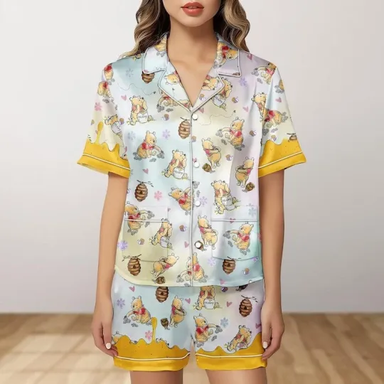 Discover Cute Pooh Bear Hunny Jar Winnie The Pooh Honey Bear Satin Pajamas Short Set