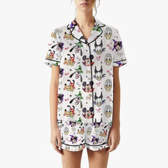 Discover Mickey And Friends Cosplay Villains Coquette Bow Satin Pajamas Short Set