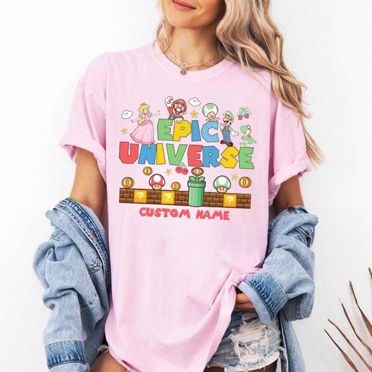 Personalized Super Mario Epic Universe Shirt, Mario Luigi Princess Peach Epic Trip 2026, Super Mario Family Epic Universe Group Matching Tee