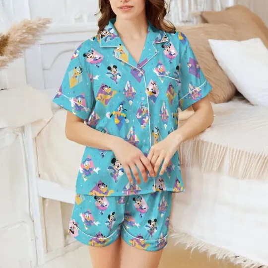 Discover Mickey & Friends 70th Anniversary Magic Kingdom Satin Pajamas Short Set
