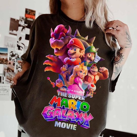 Nintendo Super Mario Galaxy Movie T-shirt, , Peach Yoshi Oswer Luigi Tee , Mario Since 85 for Gamer, Universal Studios Super Mario Tee
