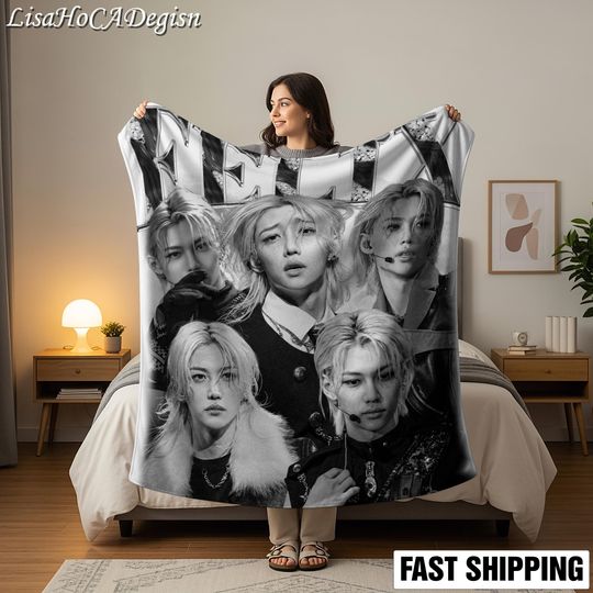Discover Stray Felix Bootleg K-Pop Sherpa Fleece Blanket, Cozy Stay Decor Gift for Fans, Bedroom Bedding, Unique Keepsake, Kpop Fun Gift
