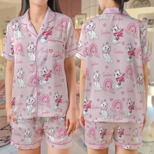 Personalized The Aristocats Marie Cat Cute Satin Short-Sleeve Pajamas Set