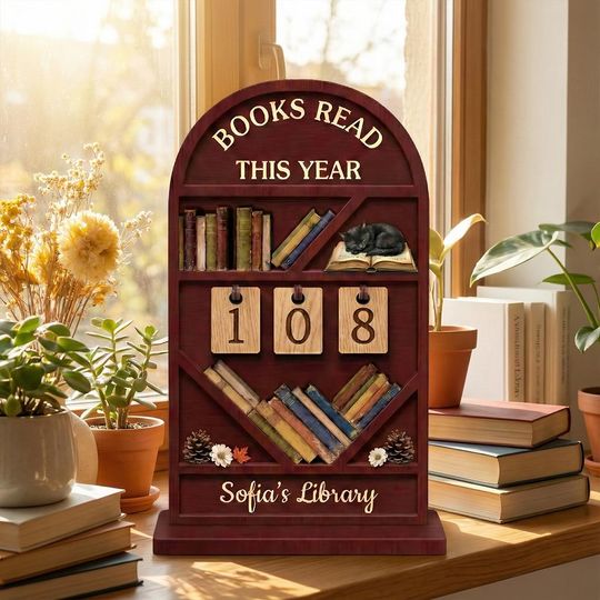 Discover Personalized Book Tracker, Wooden Counting Shelf for Books Read This Year, Customizable Gift for Book Lovers