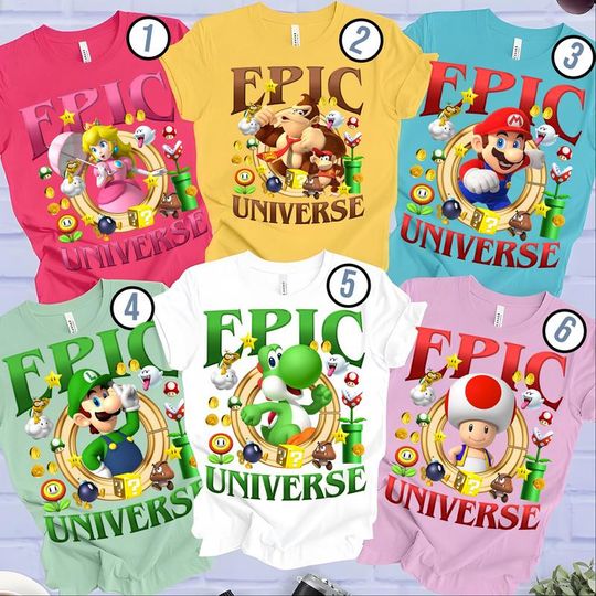 Super Mario Epic Universe Family Shirt, Mario Luigi Princess Peach Epic Universe Shirt, Epic Group Matching, Universal Family Vacation Shirt