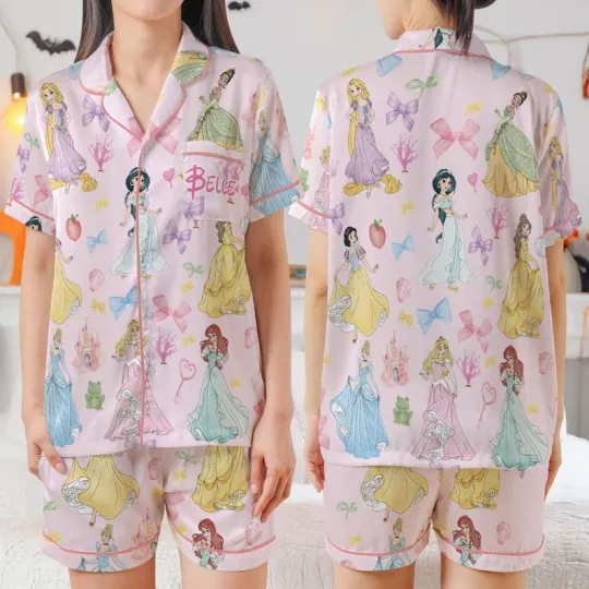 Discover Personalized Fairy Princesses Coquette Bow Christmas Satin Pajamas Short Set