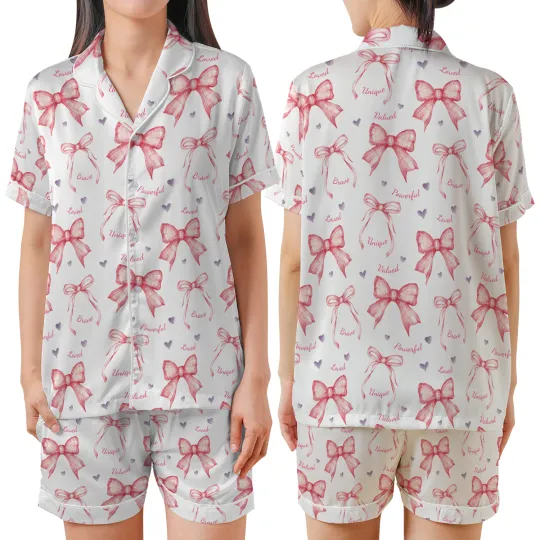 Discover Coquette Pink Bow Happy Valentine's Day Christian Girl Gifts Satin Pajamas Set