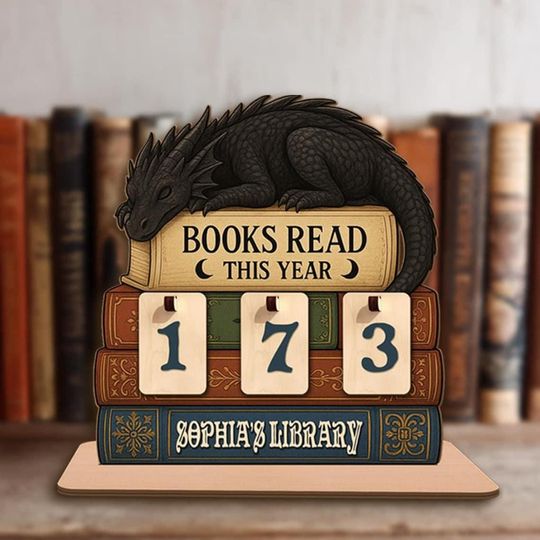 Discover Personalized Dragon Book Tracker Sign, Wooden Reading Goal Board