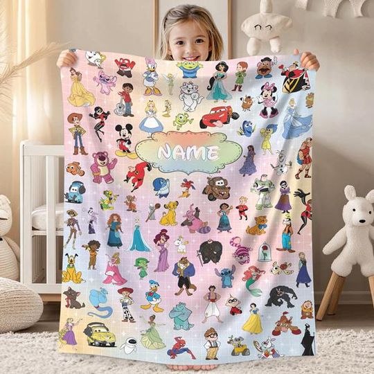 Discover Custom Name Disneyworld Character Fleece Blanket, Mickey And Friends Blanket, Pixar Toy Story Car Monster Inc Blanket