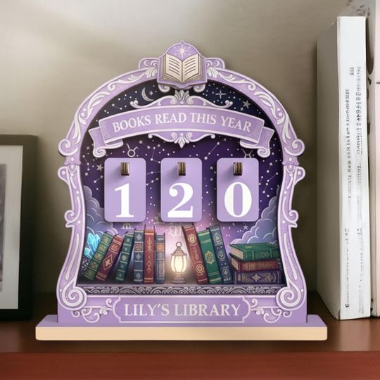 Discover Whimsical Purple Book Reading Tracker, Personalized Name Library Gifts, Books Read This Year Counter, Constellation Bookshelf Decor, MYL161