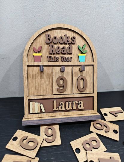 Discover Books Read This Year Counter - Custom Books Read Tracker, Mini Bookshelf, Book Lovers Gift, Bookshelf Decor, Book Ends, Gift for Readers