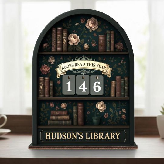 Discover Personalized Floral Books Read This Year Tracker, Dark Academia Goth Vintage Wooden Bookshelf Decor, Reading Goal Counter, Book Lovers Gift