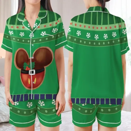 Discover Mickey's Very Merry Christmas Green Themed Mickey Pajamas Short Set
