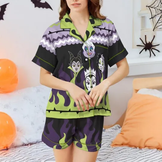 Ursula Cruella De Vil Maleficent Evil Queen Villains Pajamas Short Set