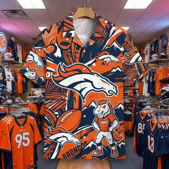 Discover Broncoss Denver Football Team Hawaiian Button Shirt
