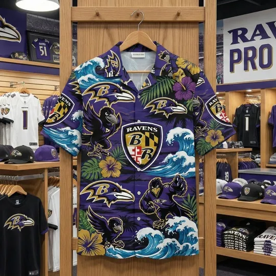 Baltimore Ravens Hawaiian Button Shirt Men’s