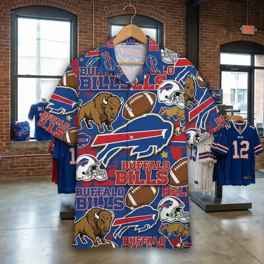 Discover Billss Buffalo Football Hawaiian Button Shirt