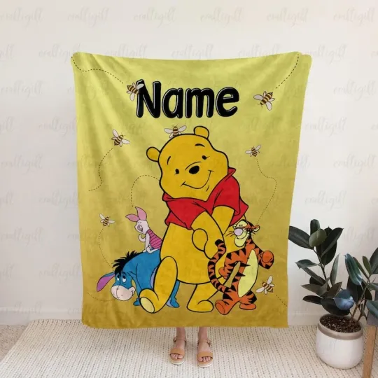 Discover Personalized Cute Pooh Bear & Friends Winnie The Pooh Honey Bee Blanket