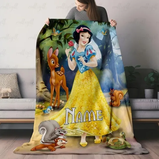 Discover Personalized Snow White Princess And Friends In The Forest Gift For Girl Blanket