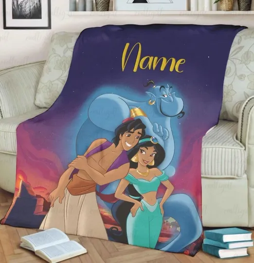 Discover Persoalized Aladdin Jasmine Princess And Genie Magic Lamp Gift For Fan Blanket