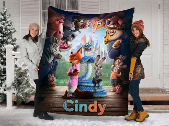 Discover Personalize Custom Zootopia 2 Blanket, Nick Wilde & Judy Hopps Name Blanket, Zootopia Judy Hopps Nick Wilde Gary De'Snake Birthday Blanket