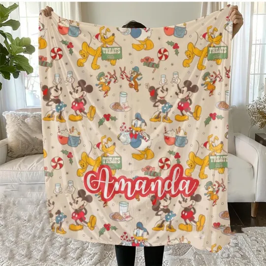 Discover Personalized Mickey & Friends Christmas Cartoon Fan Gift Fleece & Sherpa Blanket
