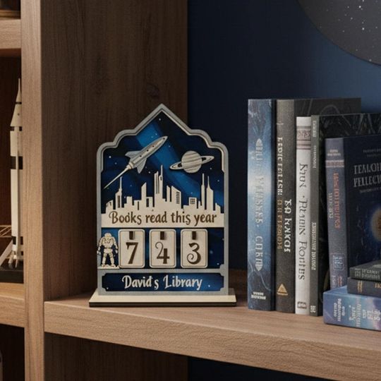Personalized Space Book Tracker, Books Read This Year Counter, Rocket Planet Library Decor