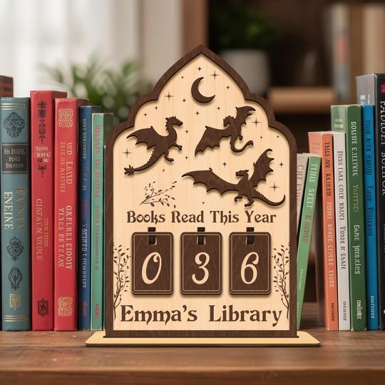 Discover Dragon Books Read Tracker, Books Read This Year, Bookish Decor, Bookshelf Counter, Gift for Book Lover, Personalized Reader Gift