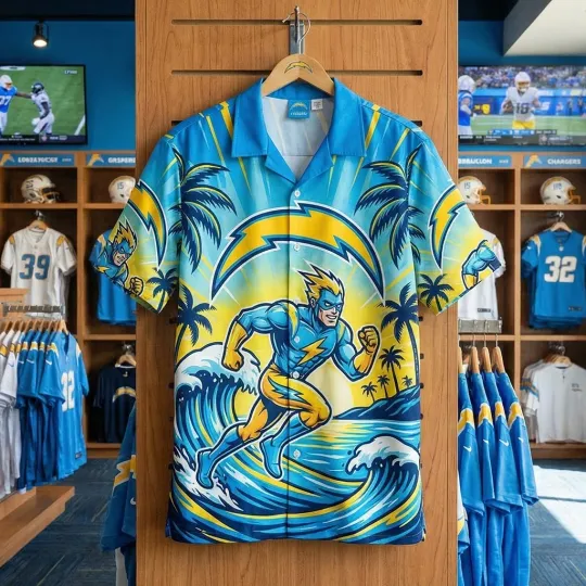 Discover Los Angeles Chargers Hawaiian Button-Up Shirt Men’s, Team Football